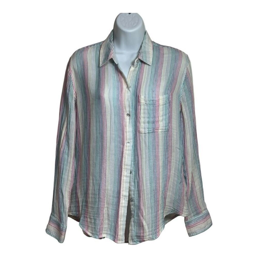 Rails Womens Ellis Iris Stripe Button Up Shirt Size Small Long Sleeve Pocket